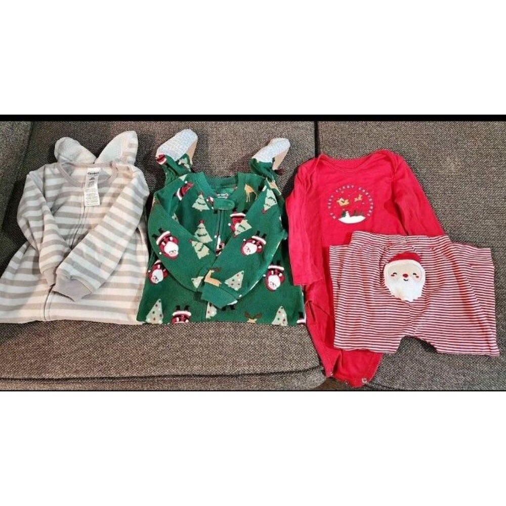 Lot of 3 18 months First Christmas Outfit and Pajamas Zip Up Sleepers Onesies